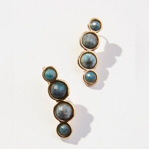 NWT - Anthropologie Labradorite & White Jade Embedded Stones Crawler Earrings